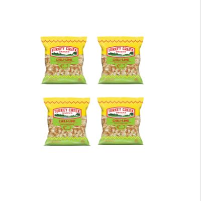 Turkey Creek - Americas Best Fried Pork Skins, offers a Premium 4-Bag Pack of its Chili-Lime Pork Rinds . These Pork Skin Chips (Chicharrones) are packed in full 2.0 oz bags.