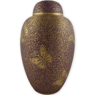 Beautiful Life Urns Purple Butterfly Adult Cremation Urn - Unique Brass Funeral Urn Adorned with Purple and Gold Butterflies (Large)