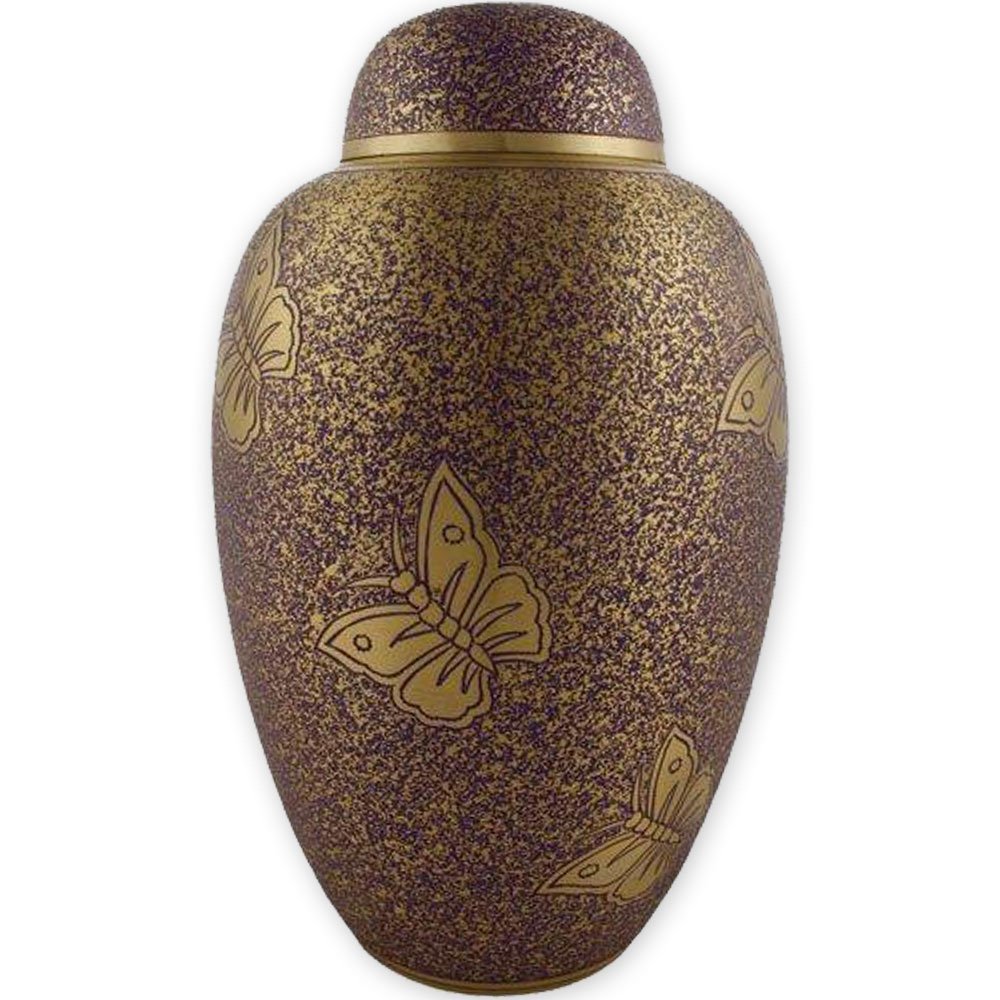Beautiful Life Urns Purple Butterfly Adult Cremation Urn - Unique Brass Funeral Urn Adorned with Purple and Gold Butterflies (Large)