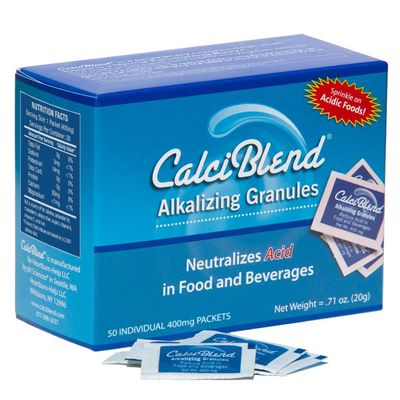 CalciBlend Alkalizing Granules 50 Pack Box All Natural Acid Reducer Powder for Food and Beverages, Promotes pH Balance, Keto Friendly, Non-GMO, Sugar and Calorie Free, for Digestive Comfort