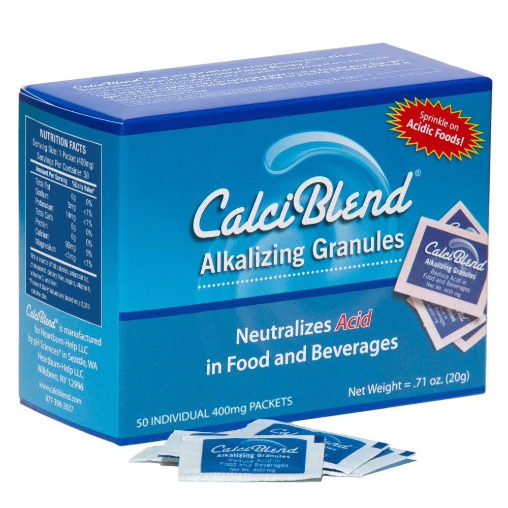 CalciBlend Alkalizing Granules 50 Pack Box All Natural Acid Reducer Powder for Food and Beverages, Promotes pH Balance, Keto Friendly, Non-GMO, Sugar and Calorie Free, for Digestive Comfort