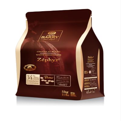 Cacao Barry Callebaut Zephyr White Chocolate Pistoles, Belgian, 34% Cacao, 5 kg, Kosher, Halal, Gourmet Chocolate for Chefs