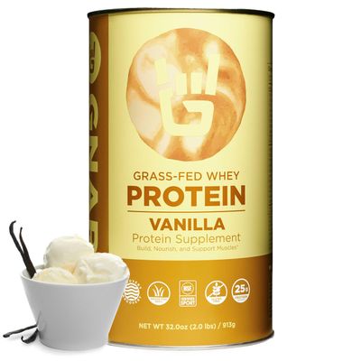 Gnarly Nutrition Vanilla Protein Powder NSF Sport Certified 25g Protein, Muscle Repair Grass Fed Whey Powder, Smooth Taste Vanilla, 32 oz