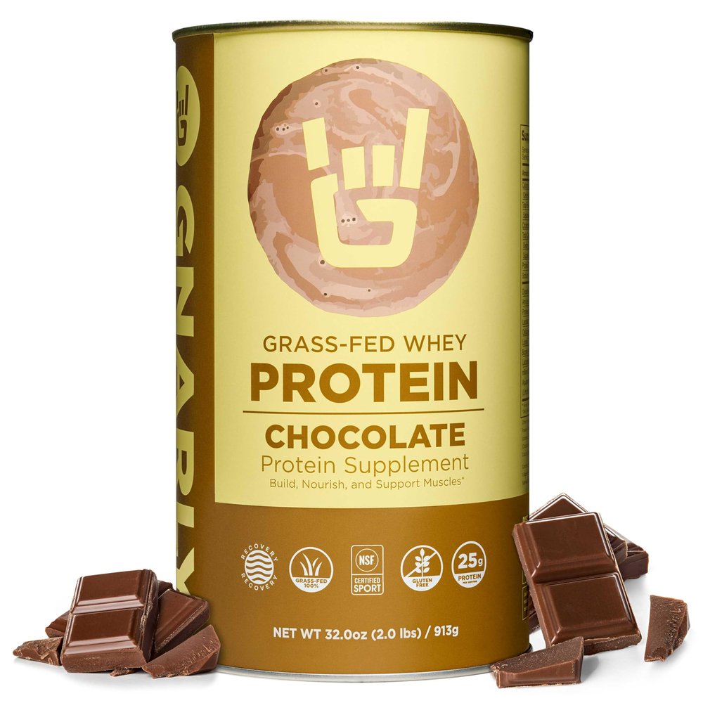 Gnarly Nutrition Chocolate Protein Powder  NSF Sport Certified  25g Protein, Muscle Repair  Grass Fed Whey Powder, Smooth Taste  Chocolate, 32 oz