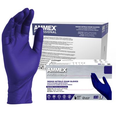 AMMEX Indigo Nitrile Disposable Exam Gloves 3 Mil, Latex/Powder Free, Food-Safe, Textured, Non-Sterile, X-Large, Case of 1000