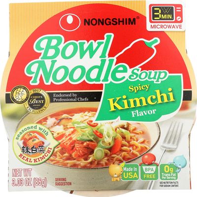 Nong Shim Bowl Noodle Soup (Kimchi Flavor) - 3.03oz - 86g (Pack of 6 bowls)