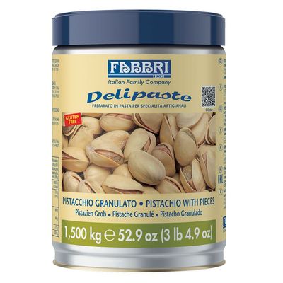 Fabbri Delipaste Pistachio Ground (with pieces), Flavoring Compound for Gelato, Ice Cream, Soft Serve, Pastry and Confectionary - 1 Tin of 3.3 lb
