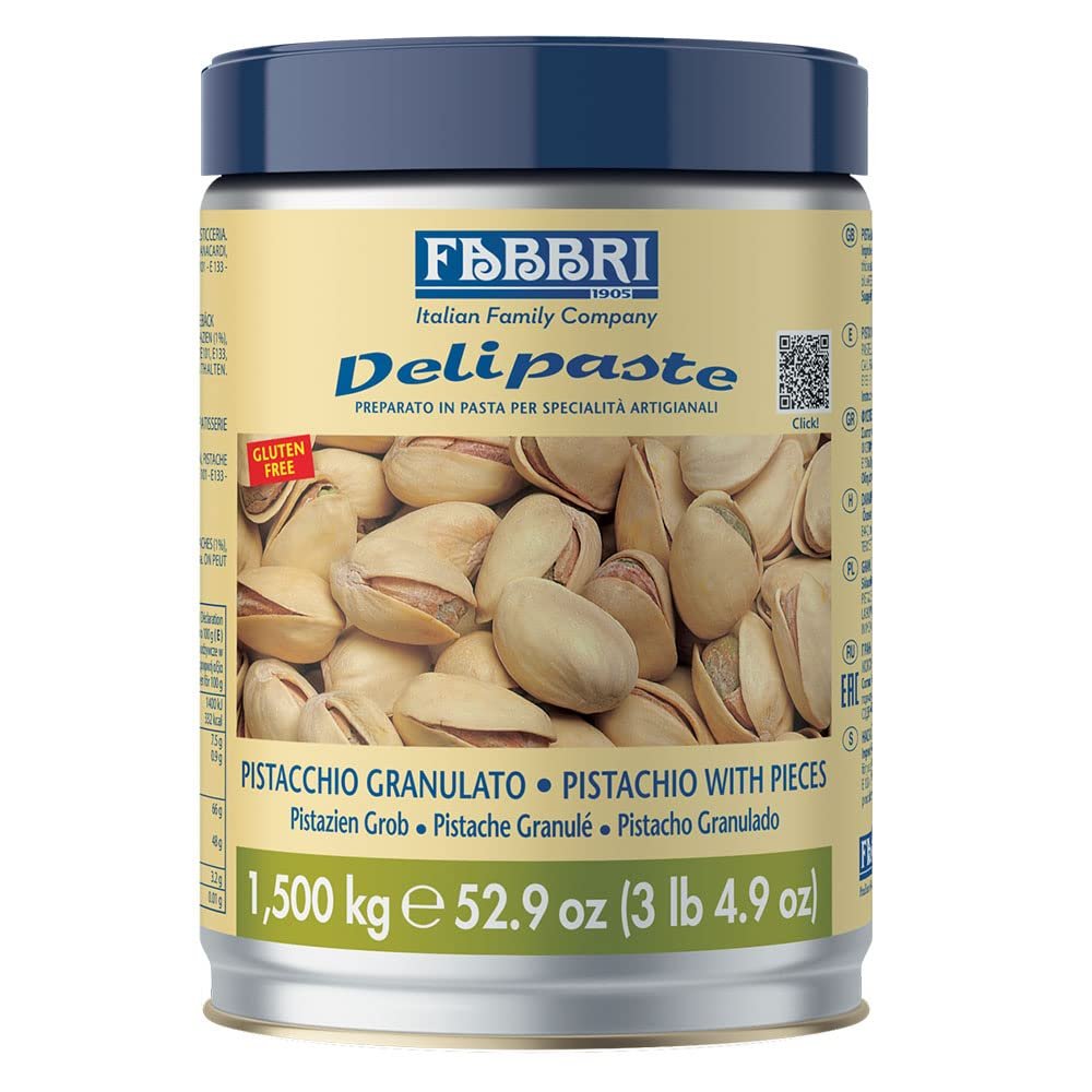 Fabbri Delipaste Pistachio Ground (with pieces), Flavoring Compound for Gelato, Ice Cream, Soft Serve, Pastry and Confectionary - 1 Tin of 3.3 lb