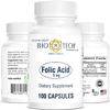 Bio-Tech Pharmacal Folic Acid (5 mg), 100 Capsules  All-Natural Supplement  Supports Cardiovascular, Nervous System, & Prenatal Health  No Dairy, Fish, Gluten, Peanut, Shellfish, GMOs, Halal, & Soy view 1