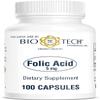Bio-Tech Pharmacal Folic Acid (5 mg), 100 Capsules  All-Natural Supplement  Supports Cardiovascular, Nervous System, & Prenatal Health  No Dairy, Fish, Gluten, Peanut, Shellfish, GMOs, Halal, & Soy view 2