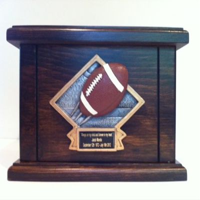 Football Wooden Funeral Cremation Urn, Sports Urns with Personalization