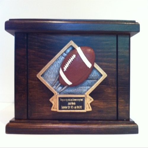 Football Wooden Funeral Cremation Urn, Sports Urns with Personalization