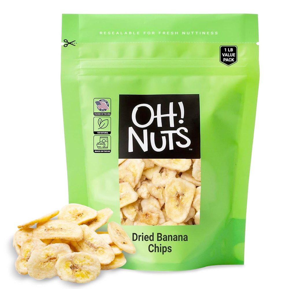 Oh! Nuts Dried Banana Chips - Sweetened Dehydrated Banana Chips - 1 lb - Bulk Bag for Snacking and Baking