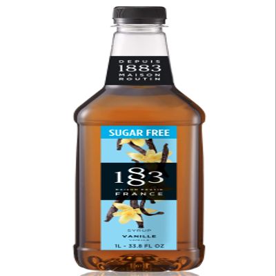 1883 Sugar Free Vanilla Syrup  Sugar Free Vanilla Coffee Syrup, Zero Calorie Beverage Mixer, Made in France, 1 Liter Plastic Bottle