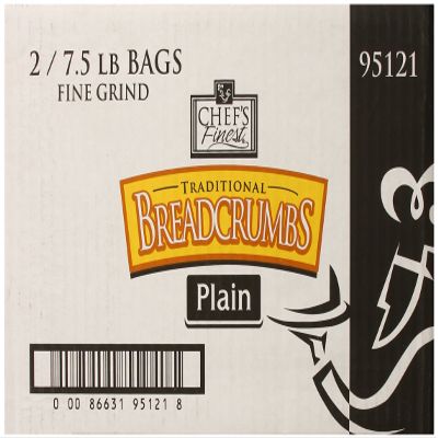 Chef's Finest Traditional Bread Crumbs | 7.5-lbs. (Pack of 2) | Fine Grind, Plain Breadcrumbs for Cooking, Baking & Frying