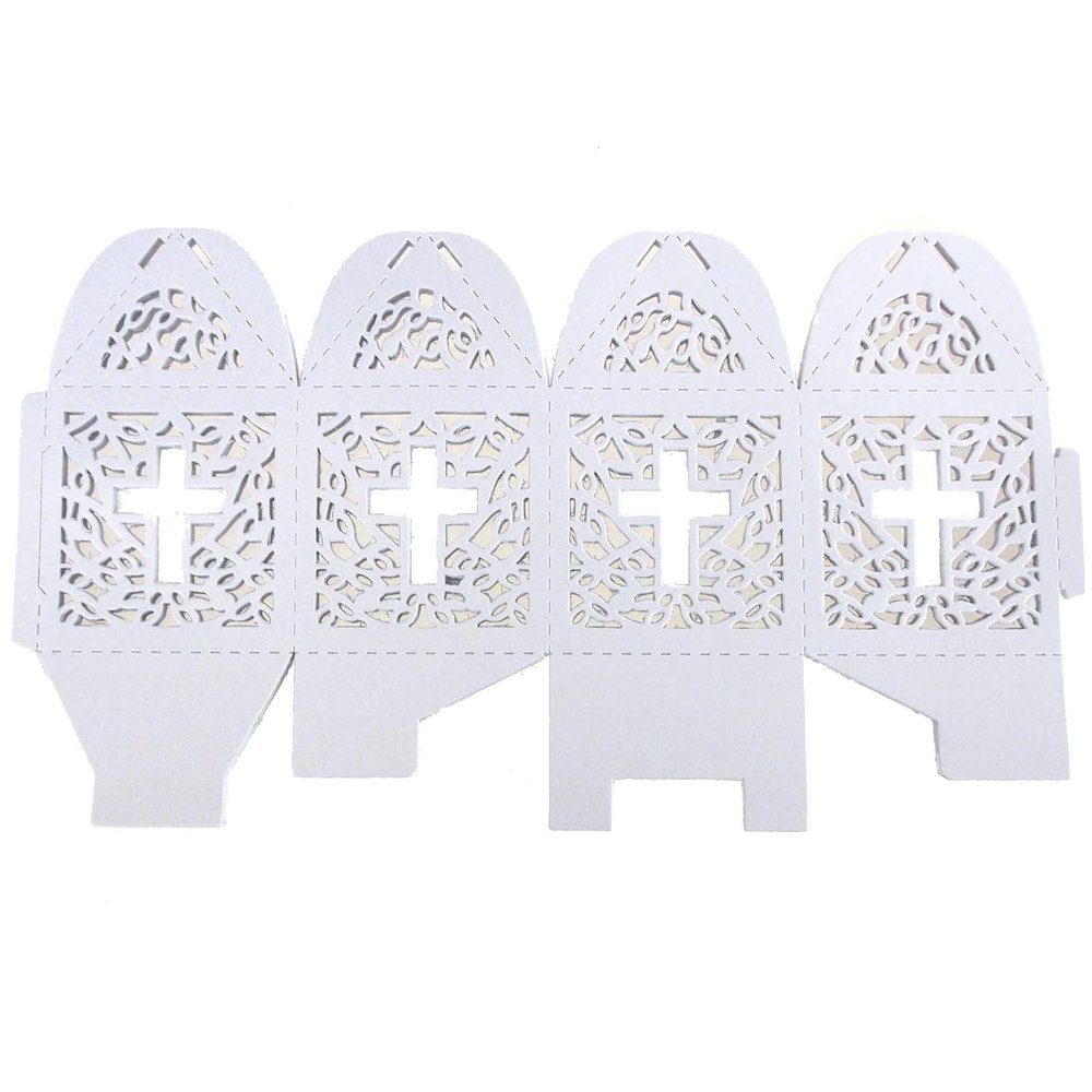 Cross Laser Cut Favor Boxes, 2-Inch, 12-Piece (White)