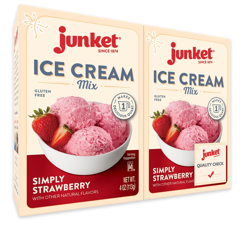 Junket Strawberry Ice Cream Mix: Makes 2 Quarts Old Fashioned Homemade Ice Cream for Ice Cream Maker or Hand Stir 4 oz Box of Starter Mix (Pack of 2)