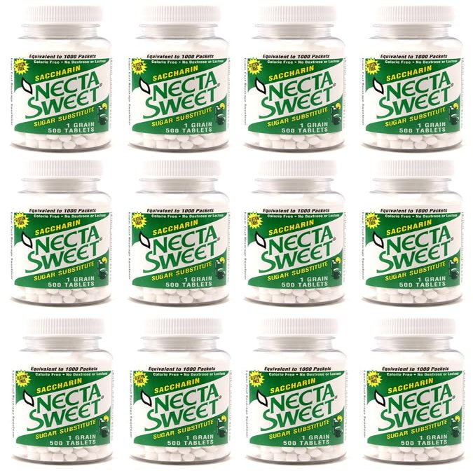 12 500-Tablet Bottles 1 Grain Necta Sweet Saccharin Tablets