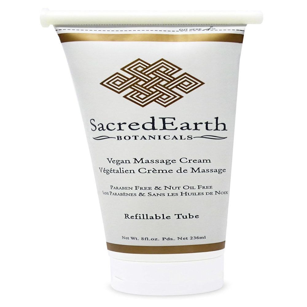 Vegan Massage Cream (8oz Tube) - Unscented, Water Dispersible, Nut Oil Free, Gluten Free and Contains Only Certified Organic Oils and Extracts.