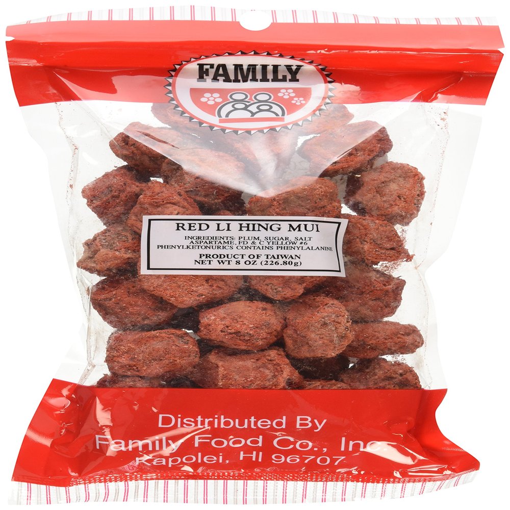 Family Brand Red Li Hing Mui Dried Preserved Plums 8 Ounce Bag