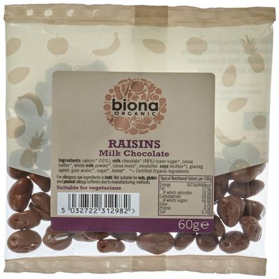 Biona Organic Milk Chocolate Covered Raisins 60 g (Pack of 6)