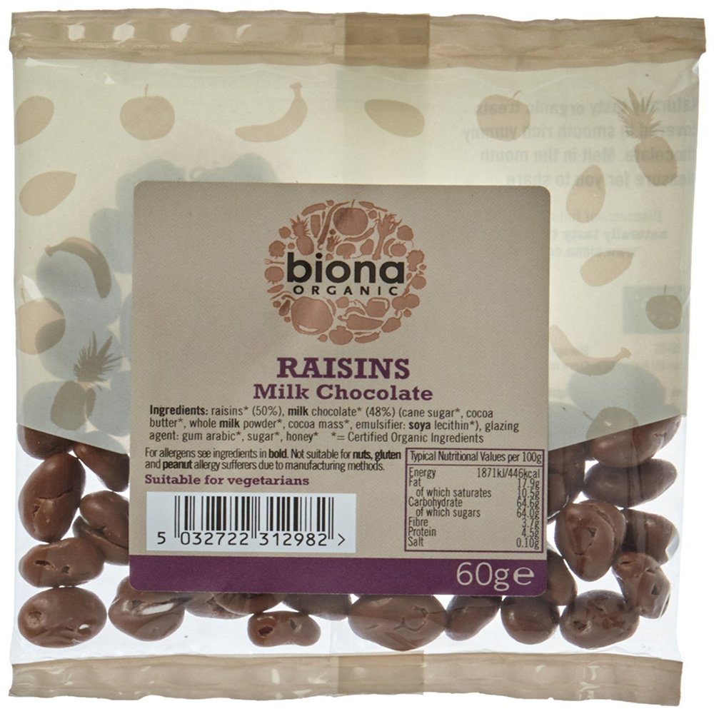 Biona Organic Milk Chocolate Covered Raisins 60 g (Pack of 6)