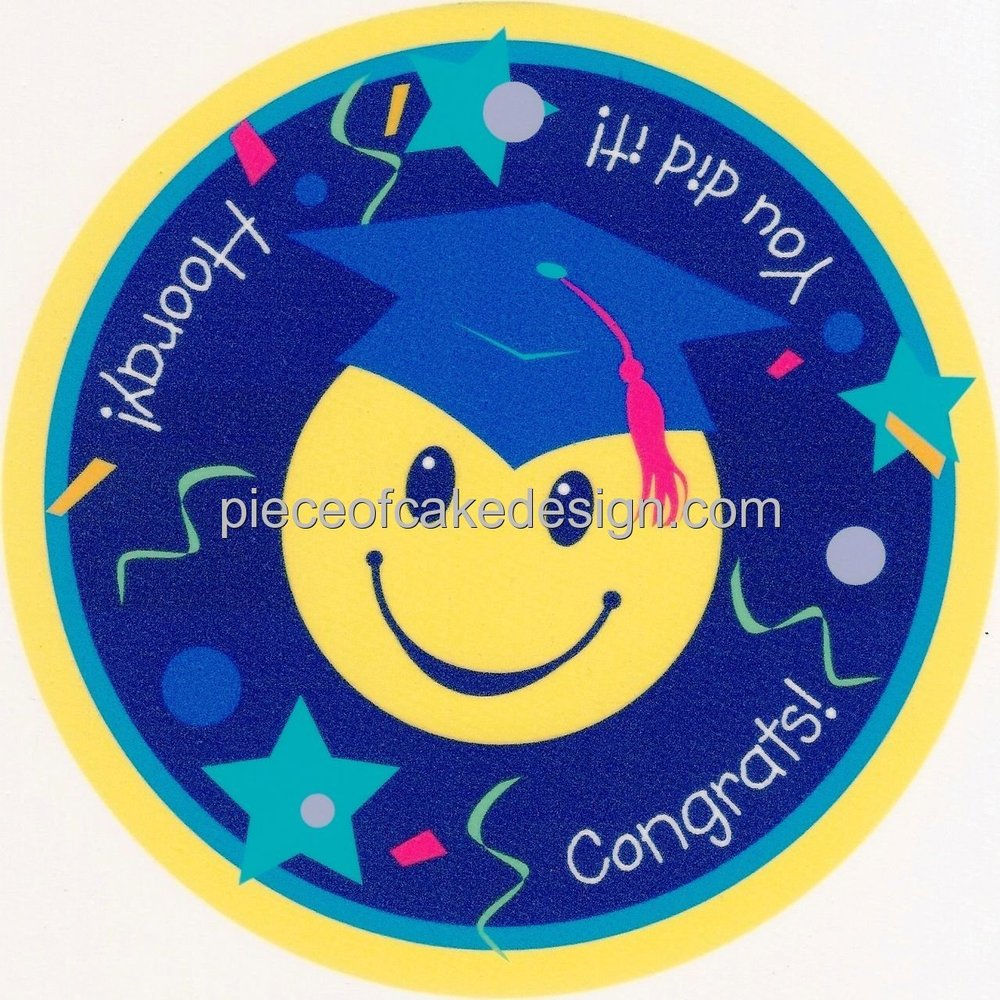 3" Round ~ Smiling Face Graduation ~ Edible Cake/Cupcake Topper!!!