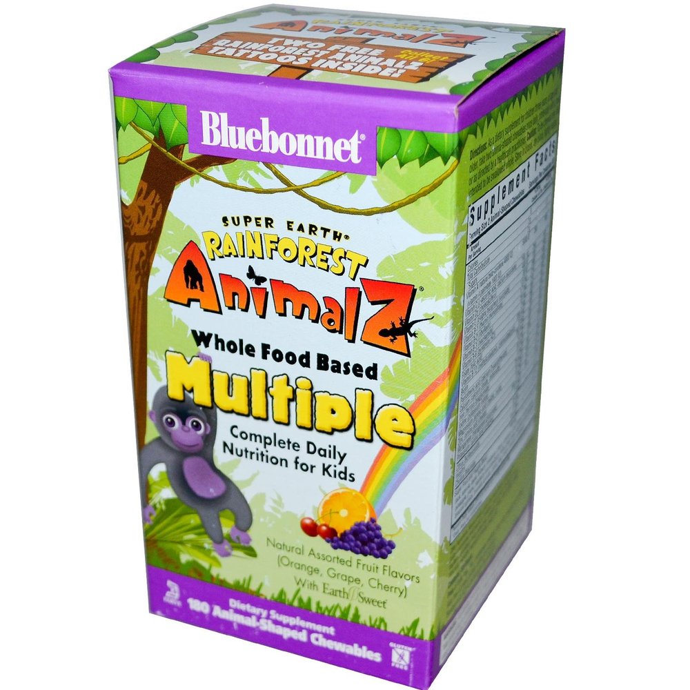 Bluebonnet Nutrition - Animalz Whole Food Based Multiple Natural Assorted Fruit Flavors (Orange, Grape, Cherry) with EarthSweet - 180 Chewables
