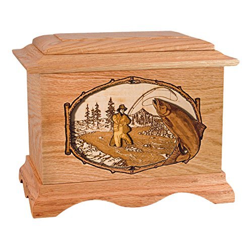 Wood Cremation Urn - Oak Salmon Fishing Stream Ambassador
