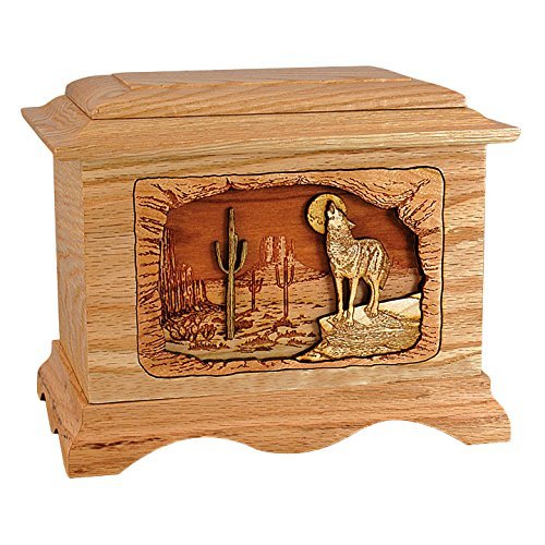 Wood Cremation Urn - Oak Desert Coyote Ambassador