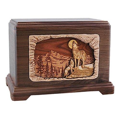 Wood Cremation Urn - Walnut Mountain Wolves Hampton