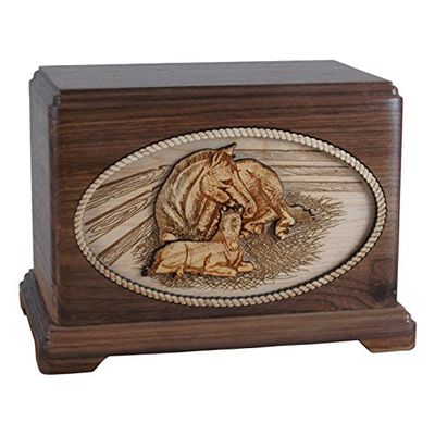 Wood Cremation Urn - Walnut Horse Hampton