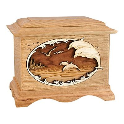 Wood Cremation Urn - Oak Dolphins Ambassador