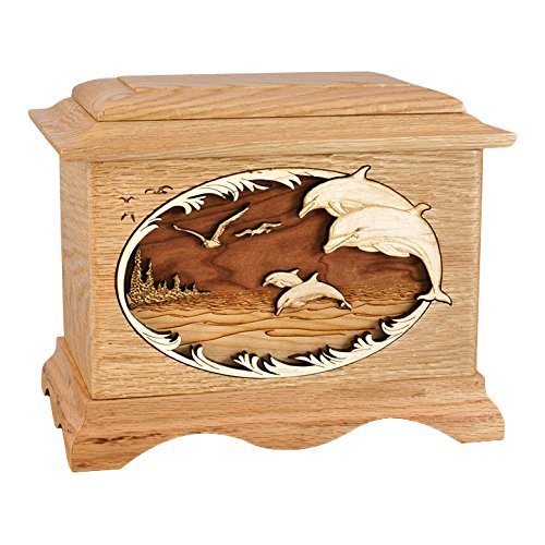 Wood Cremation Urn - Oak Dolphins Ambassador