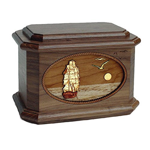 Wood Cremation Urn - Walnut Sail Ship Octagon