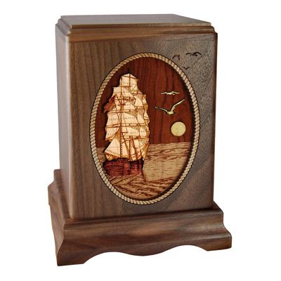 Wood Cremation Urn - Walnut Sail Ship