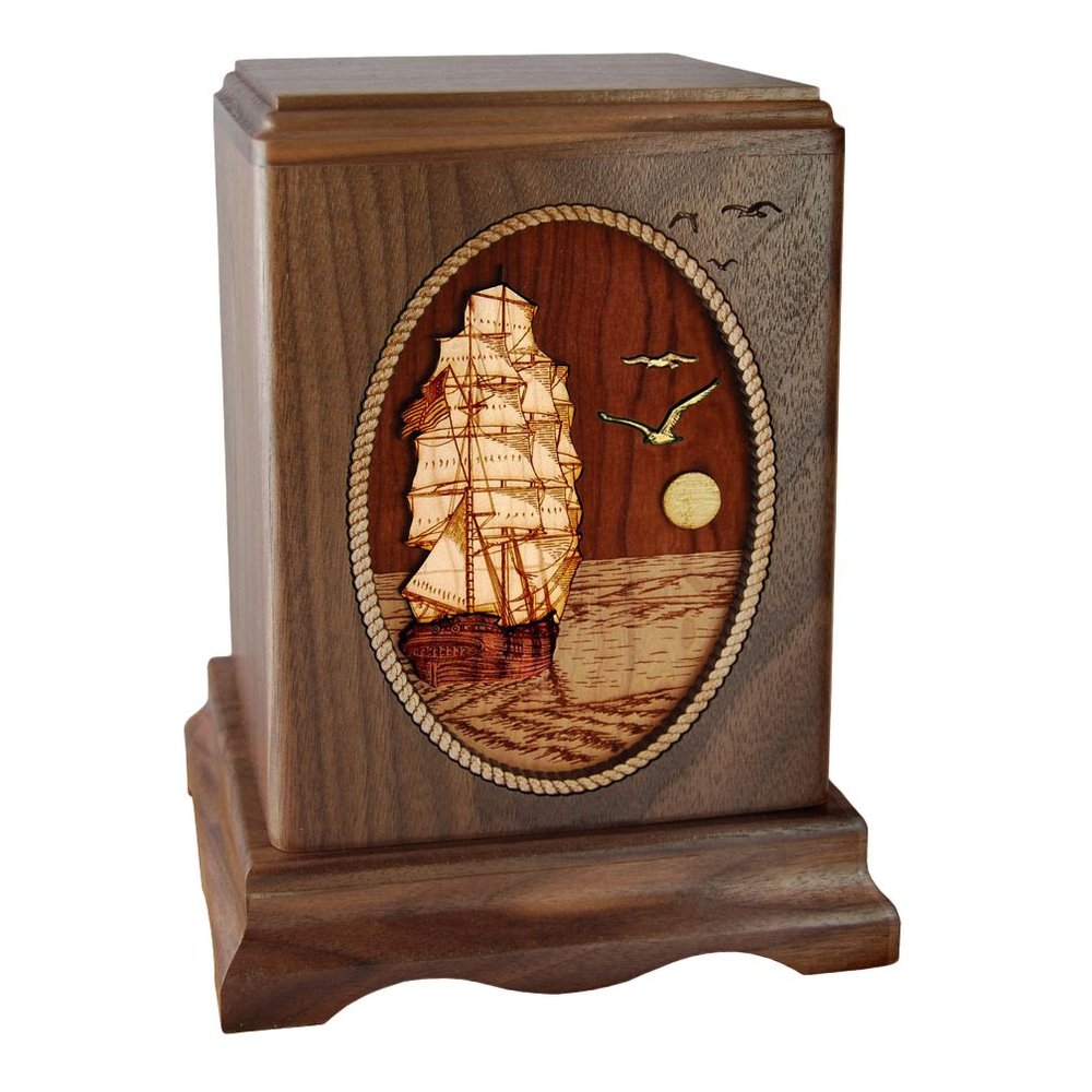 Wood Cremation Urn - Walnut Sail Ship