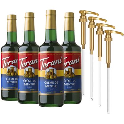 Torani Coffee Syrup, Crme de Menthe Flavored Syrup for Drinks, Glass Bottle 4-Pack, Pumps Included, 25.4 Fl Oz Ea