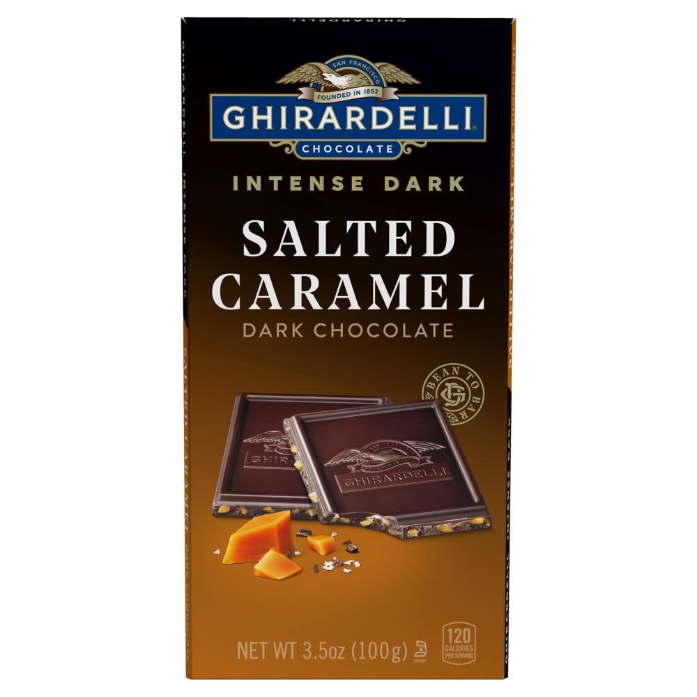 GHIRARDELLI Dark Chocolate Bar with Sea Salt Caramel Filling, 3.5 Oz Bar