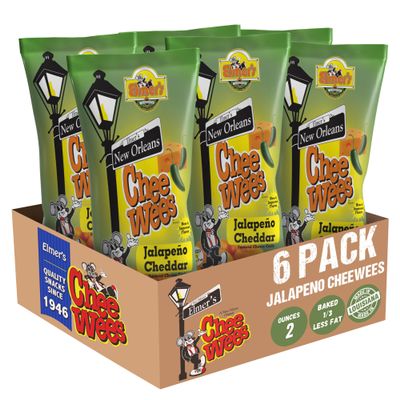 CheeWees Jalapeno Cheddar, Fiery Jalapeo Fusion: Irresistible Crunchy Snack Delight, 2.0 oz (6 Bags)