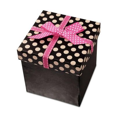 24ea Pink Polka Dot Box with Ribbon 4 1/4" X 4 1/4" X 4-1/4