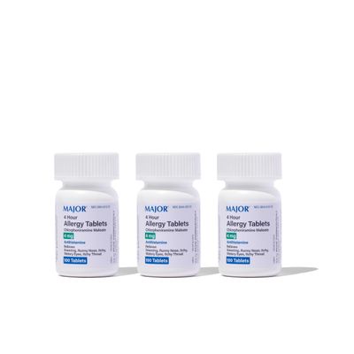 MAJOR 4 Mg Allergy Tablets - Chlorpheniramine Maleate 4-Hour Allergy Medicine - Antihistamine for Relief of Sneezing, Itchy Watery Eyes, Itchy Throat, and Runny Nose - 100 Count (3 Pack)
