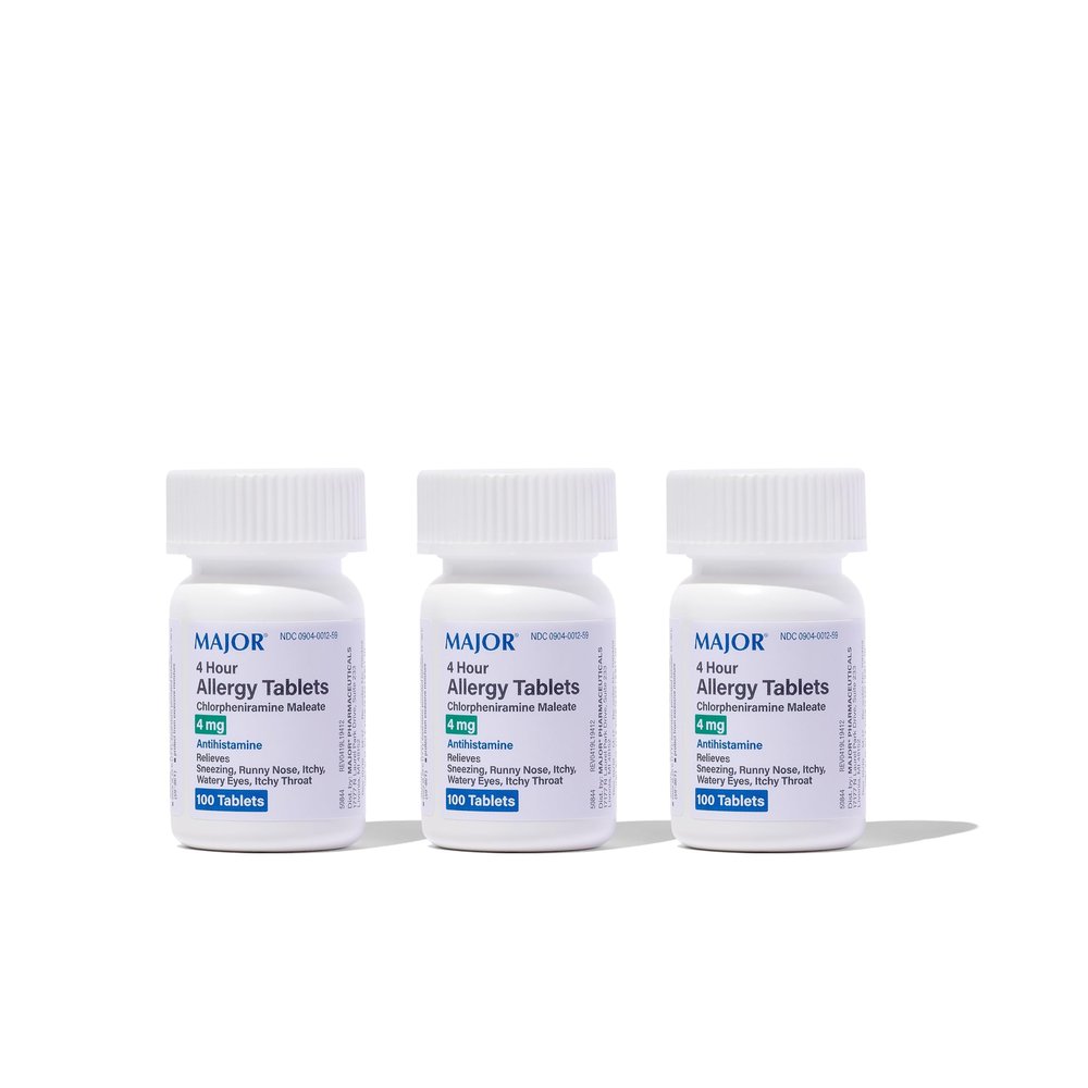 MAJOR 4 Mg Allergy Tablets - Chlorpheniramine Maleate 4-Hour Allergy Medicine - Antihistamine for Relief of Sneezing, Itchy Watery Eyes, Itchy Throat, and Runny Nose - 100 Count (3 Pack)