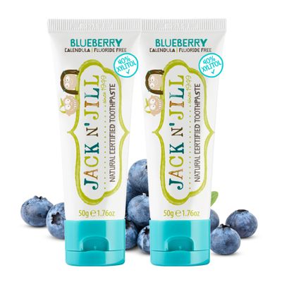 Jack N' Jill Natural Toothpaste for Baby and Infants - Fluoride Free Training Toothpaste, 40% Xylitol, BPA Free - Blueberry, 1.76 oz (Pack of 2)