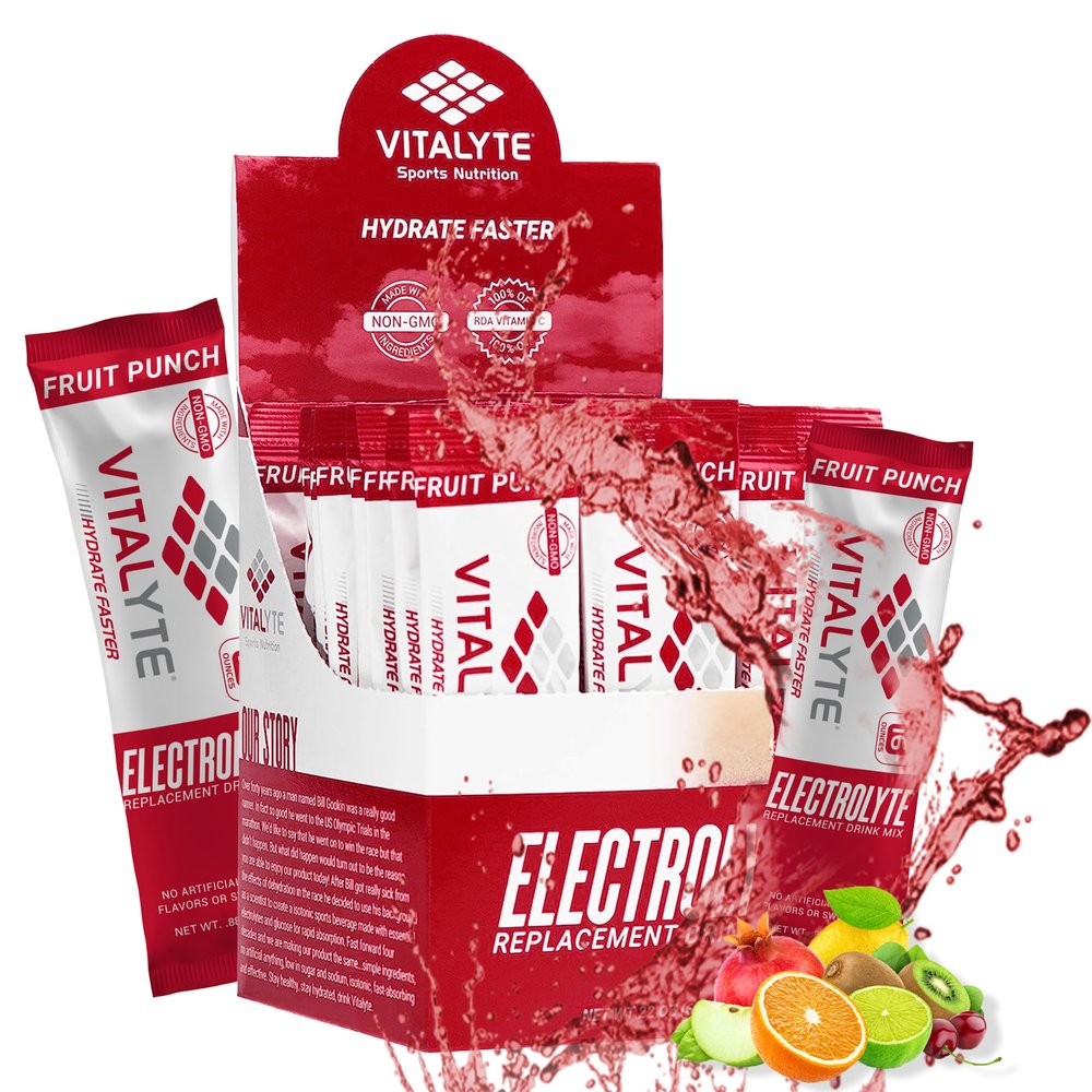 Vitalyte Electrolyte Powder Packets - Isotonic Clean Electrolyte Hydration Drink Mix - Single Serve Rehydration Packets with No Artificial Colors, Flavors or Sweeteners (Fruit Punch, Pack of 25)