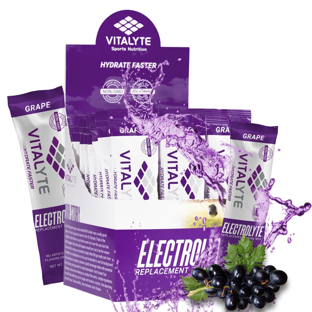 Vitalyte Electrolyte Powder Packets - Isotonic Clean Electrolyte Hydration Drink Mix - Single Serve Rehydration Packets with No Artificial Colors, Flavors or Sweeteners (Grape, Pack of 25)