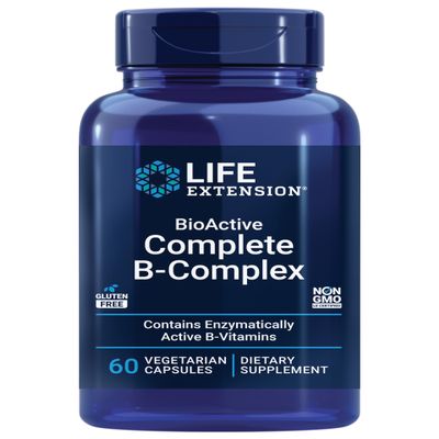 Life Extension BioActive Complete B-Complex, Heart, Brain and Nerve Support, Healthy Energy, Metabolism, Complete B Complex, 60 Vegetarian Capsules