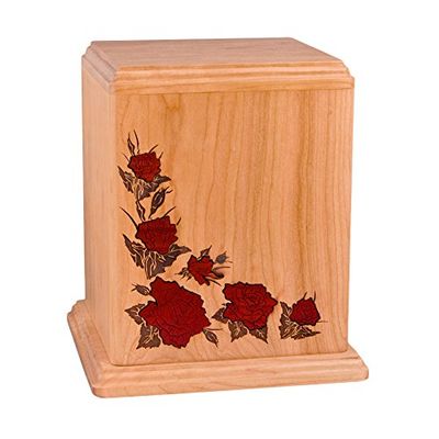 Wood Cremation Urn - Cherry Roses