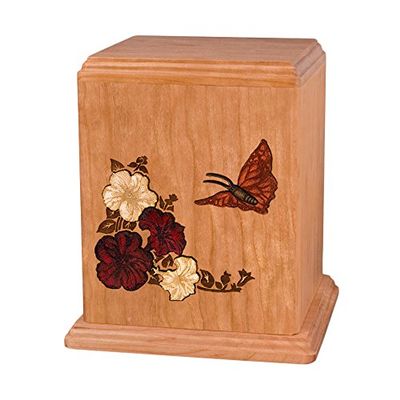 Wood Cremation Urn - Cherry Butterfly