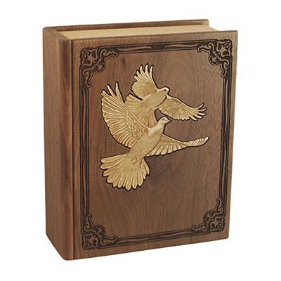 Wood Cremation Urn - Walnut Book with Doves
